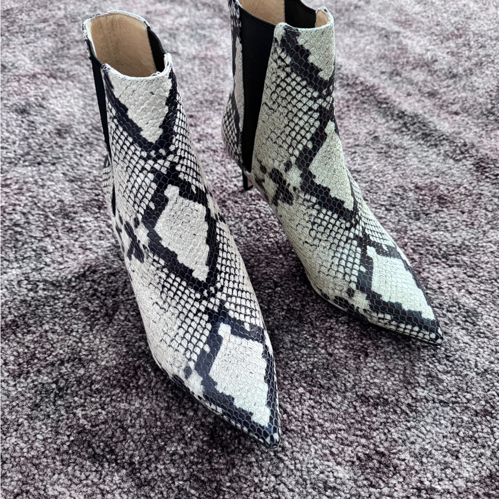 Joie Black and White Ankle Booties Snakeskin Print